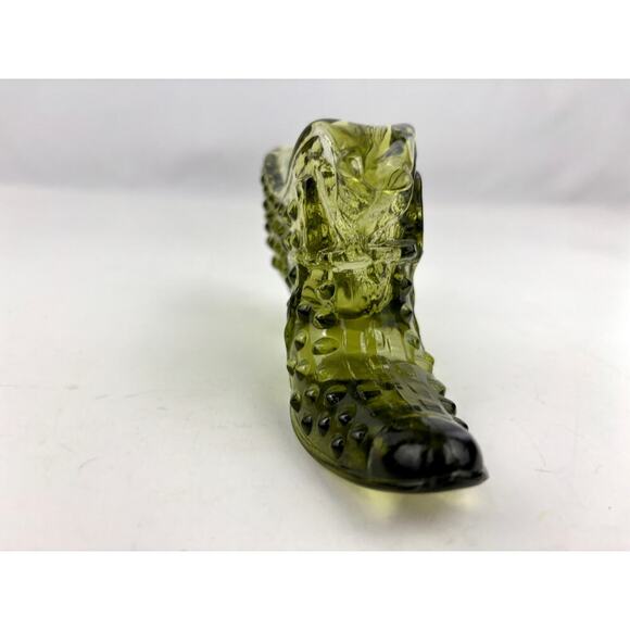 VTG Fenton Hobnail Cat Head Colonial Olive Green Glass Slipper Shoe - Picture 12 of 16